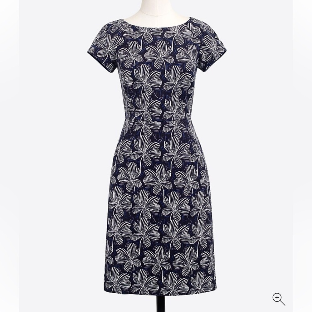 J.Crew Basket Weave Floral Midi Dress Navy White Size 4